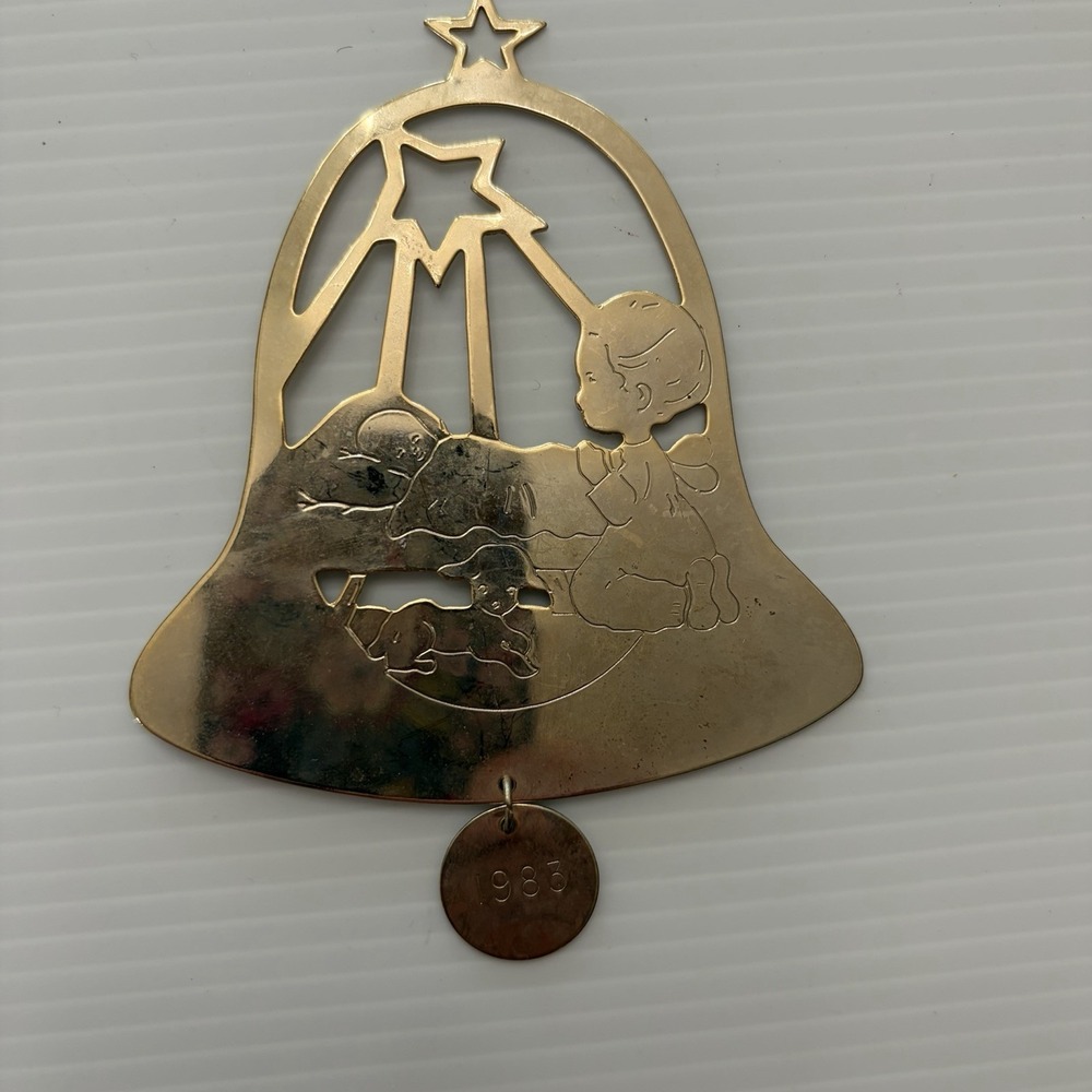 Vintage 1983 Brass Bell Christmas Ornament With Nativity Scene